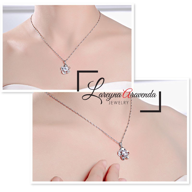 Kalung Titanium Asli + Liontin Model Bunga Crystal Kristal Swarovski KL004