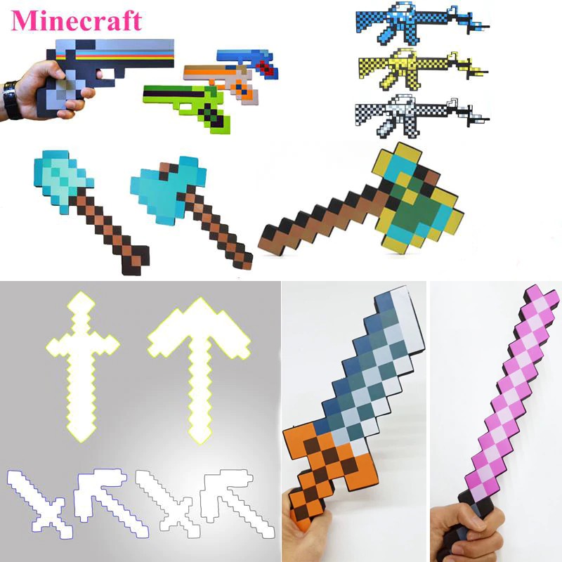 po 1pcs minecraft weapons toys minecraft foam diamond sword pick axe shovel gun eva action figure