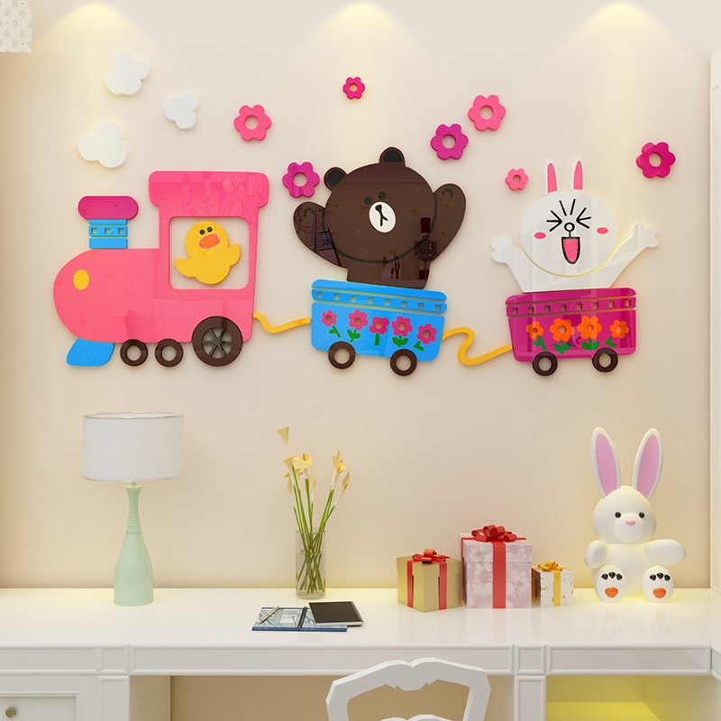 Kereta kreatif 3D stereo stiker dinding, Animasi kartun ruan