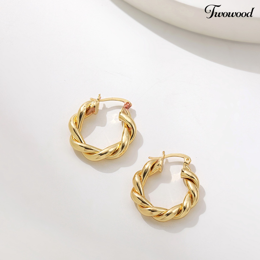 Twowood 1 Pair Hoop Earrings Thick Twisted Alloy Hypoallergenic Elegant Hoops Earrings Set for Women