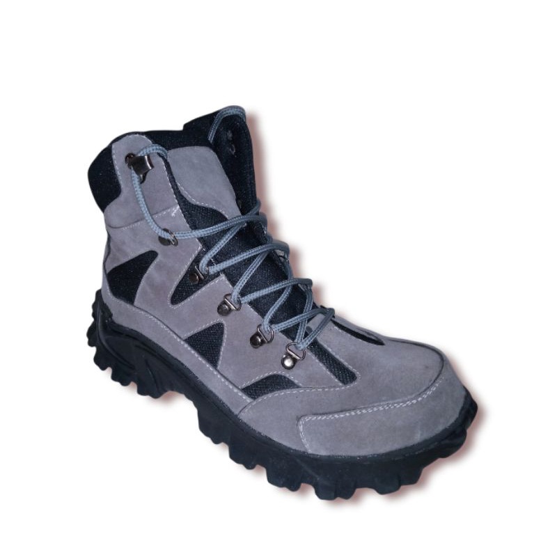 SEPATU SAFETY UJUNG BESI OUTDOOR HIKING TRACKING WARNA ABU