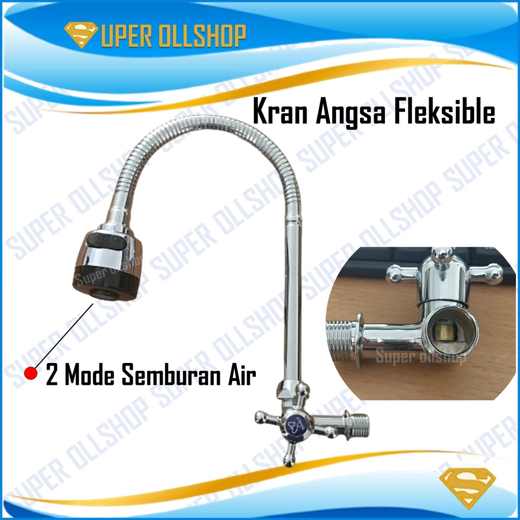 Kran Angsa Cuci Piring / Keran Shower Wastafel Leher Angsa Fleksibel Flexible 1/2 Inch Chrome / Kran Wastavel Bak Cuci Piring Pleksibel Tembok