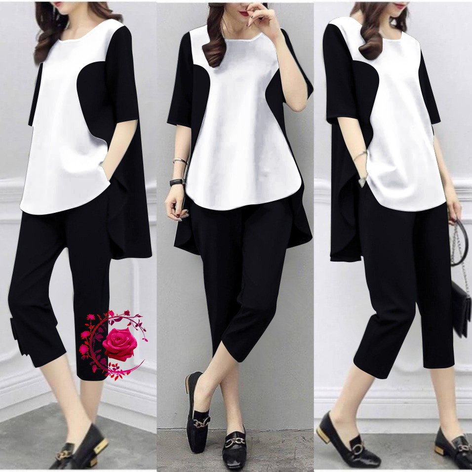 Baju Setelan Kekinian Wanita Muslim Nabtik Real Pic rayon viscose cardi LD124cm pj100cm