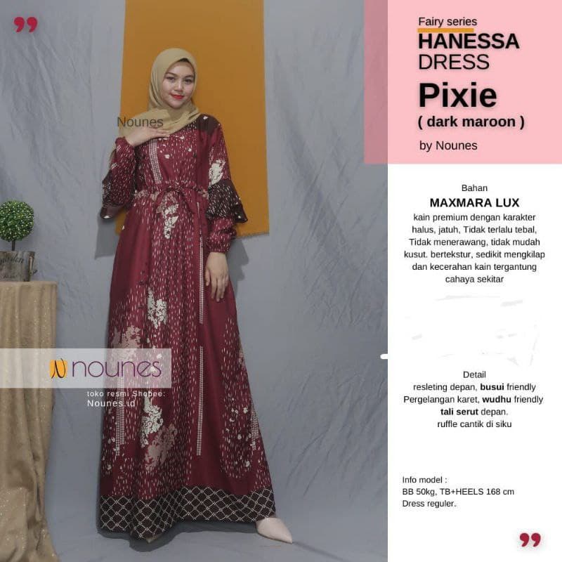 Nounes Hanessa Gamis Muslimah Maxmara Luxury Premium Baju Pesta Maxi Dress Perempuan Premium Baju Perempuan Kekinian