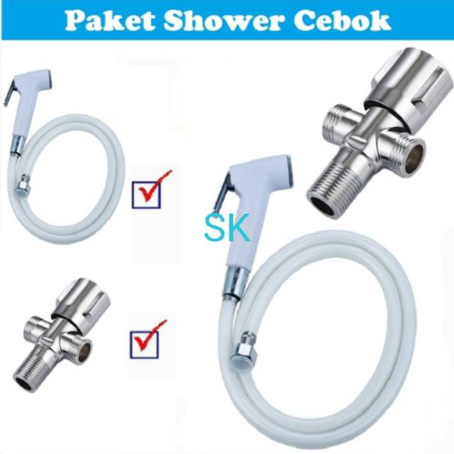 PAKET MURAH SHOWER BIDET TOILET CEBOK KAMAR MANDI + STOP KRAN KERAN SHOWER SINGLE CABANG DOUBLE T