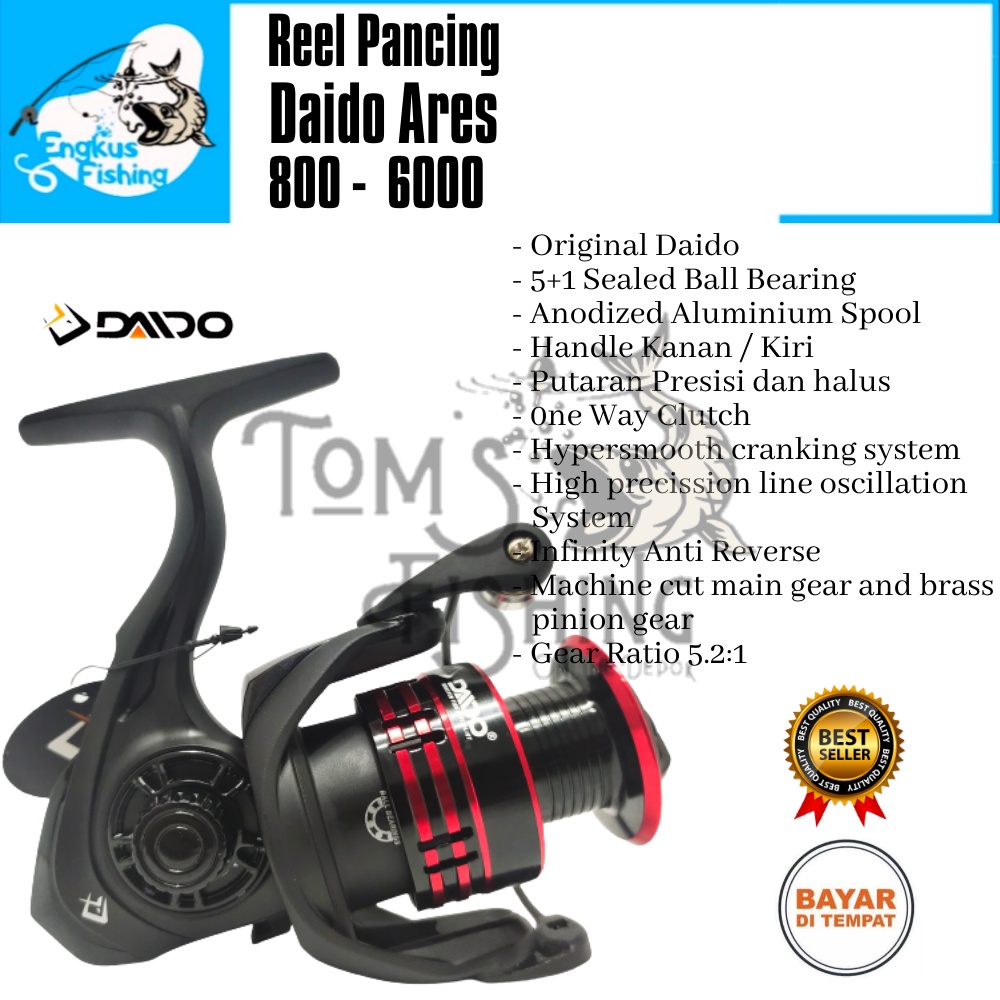 Reel Pancing Daido Ares 1000 - 6000 (5+1 Seal Bearing) One Way Murah Berkualitas - Engkus Fishing