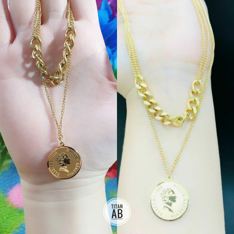 Kalung Rantai Tebal 2 Layer Rosegold Gaya Hip Hop N22092104