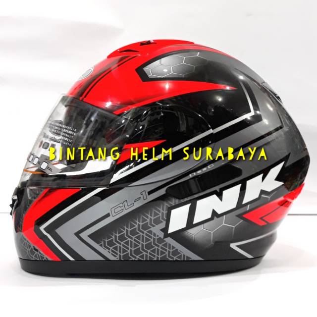 Helm Full Face INK CL1 Shadow Black Red Fluo