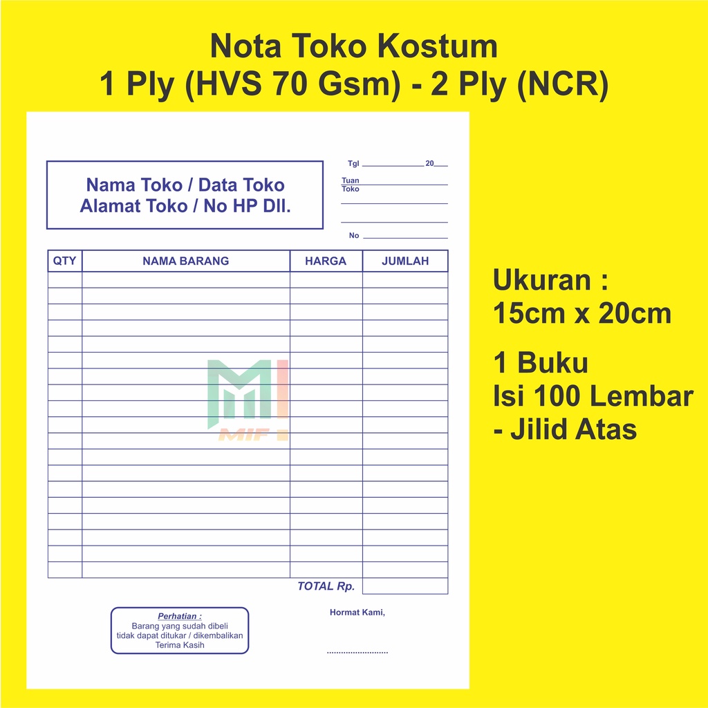 

Nota Custom/nota penjualan - ukuran 1/2