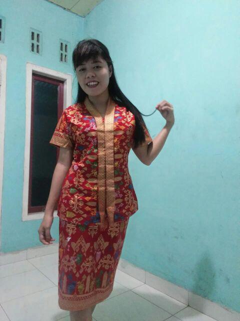 Sarimbit/ Couple Batik Rok N Blus Wanita Span Pendek Santika Prodo Merah