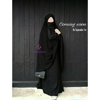 Abaya Jetblack Emboss / Abaya Hitam Kancing / Abaya Tangan Balon / Gamis Kancing