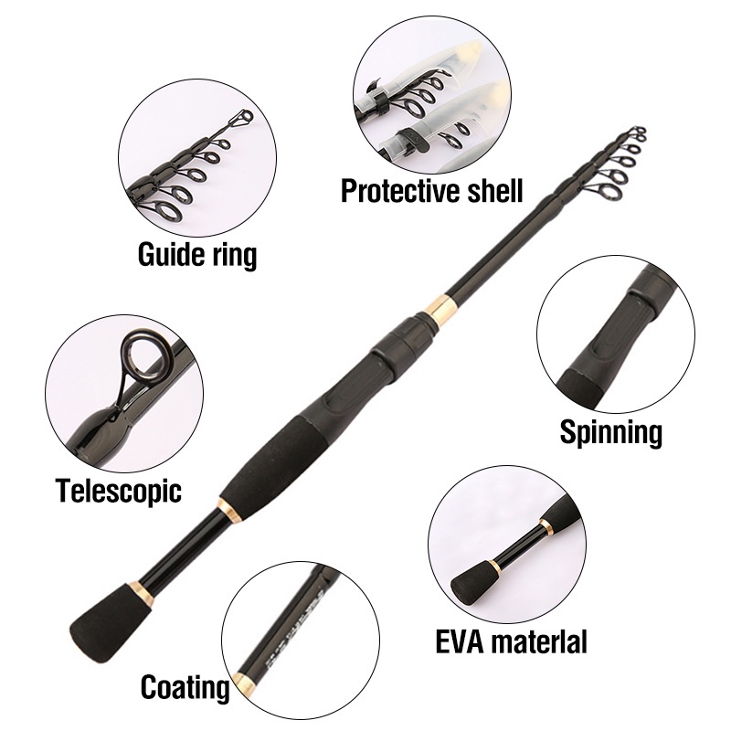 Joran Pancing Teleskopis Portable Multifungsi Bahan Serat Karbon Panjang 1.6 / 1.8m / 2.1 / 2.4m Untuk Air Tawar / Laut