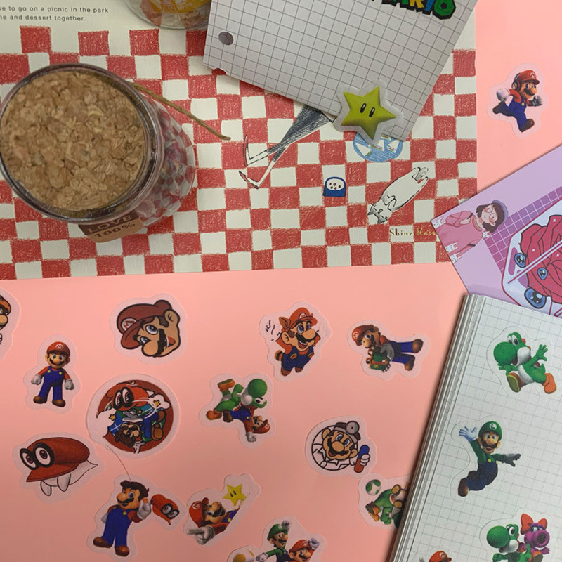 Super Mario Handbook Stickers and Paper Sulfuric Acid Paper DIY Decoration Atlas Diary 40 Sheets