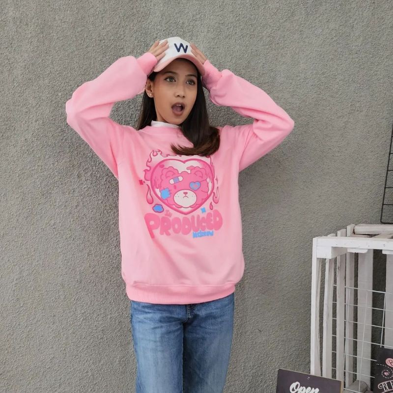 Sweater Switer Crewneck Oversize LOVE IN PRODUCE Terbaru Bahan Flecee