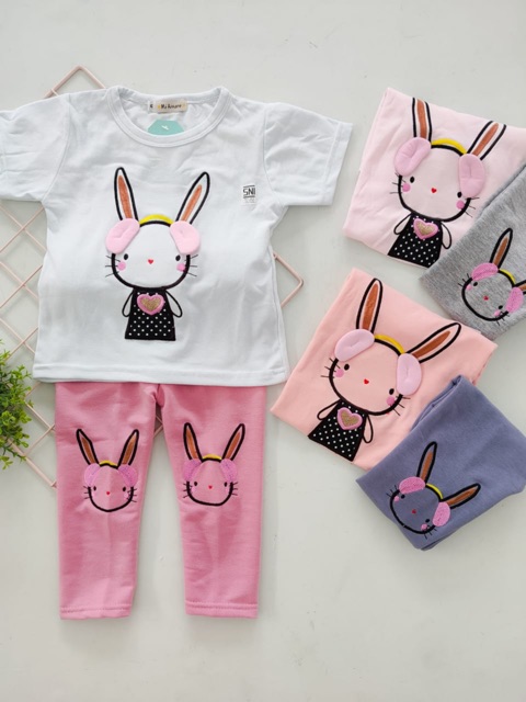 KITTY / umbrella bear  / moon rabbit tee set piyama anak baju rumah baby setelan kaos legging anak perempuan baju anak perempuan balita 1-5 tahun kaos anak perempuan baju cewek baju baby cewek