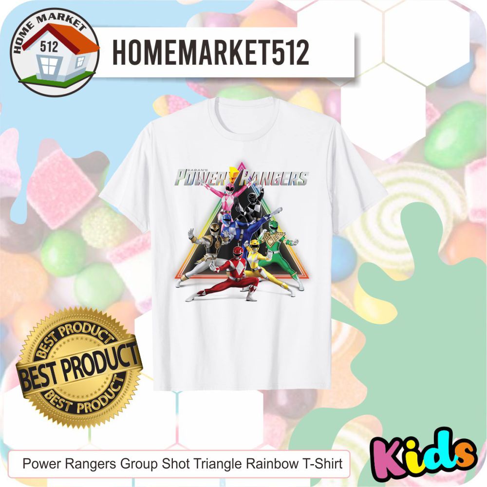 KAOS ANAK Power Rangers Group Shot Triangle Rainbow T-Shirt KAOS ANAK LAKI-LAKI DAN PEREMPUAN