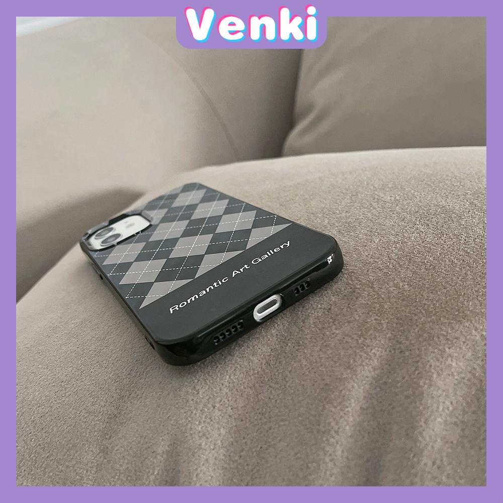 Soft Case Silikon Hitam Glossy Motif Berlian Kotak-Kotak Untuk Iphone 13 Pro Max / 12pro Max / 11 / Pro Max / 7p / 8 / 7p / 8p / X / Xr / Xs Max