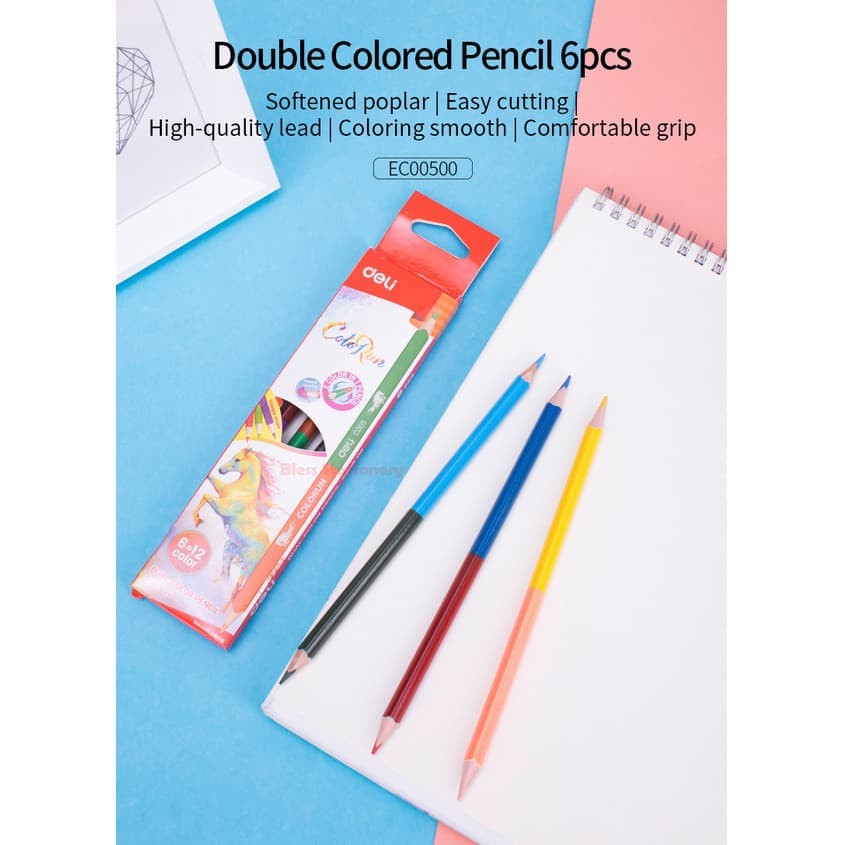 

Deli pensil warna dua sisi 12 warna duocolor bicolor pencils