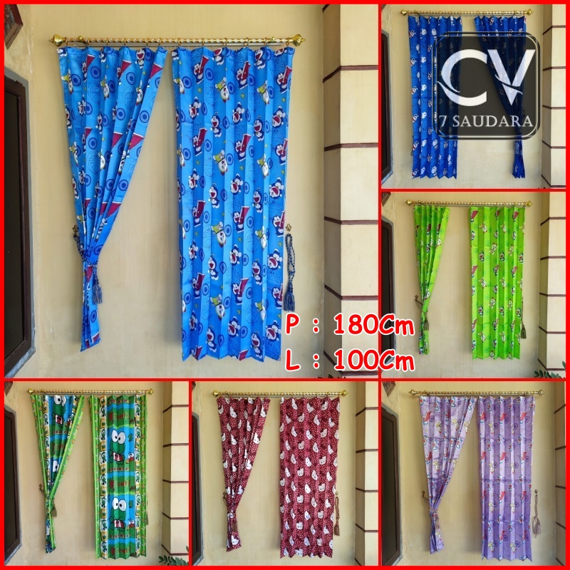 CUCI GUDANG Ukuran 100x180cm Tirai Pintu Kamar Tidur Gorden Karakter Hordeng Korden Doraemon Hello K