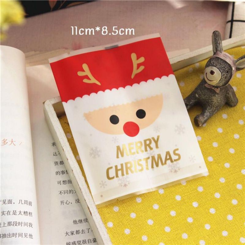 50pcs PLASTIK COOKIES PACKAGING NATAL MERRY CHRISTMAS SEALER 8x11