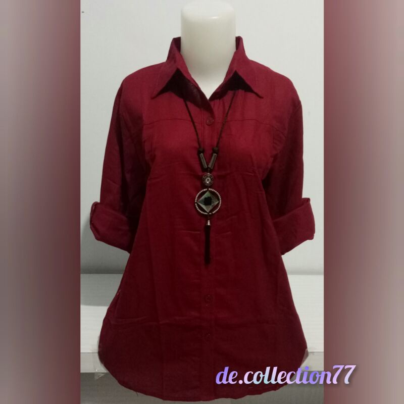 Kemeja Wanita Polos / Atasan Rami /Pakaian Wanita Lengan Panjang A.045A-Marun