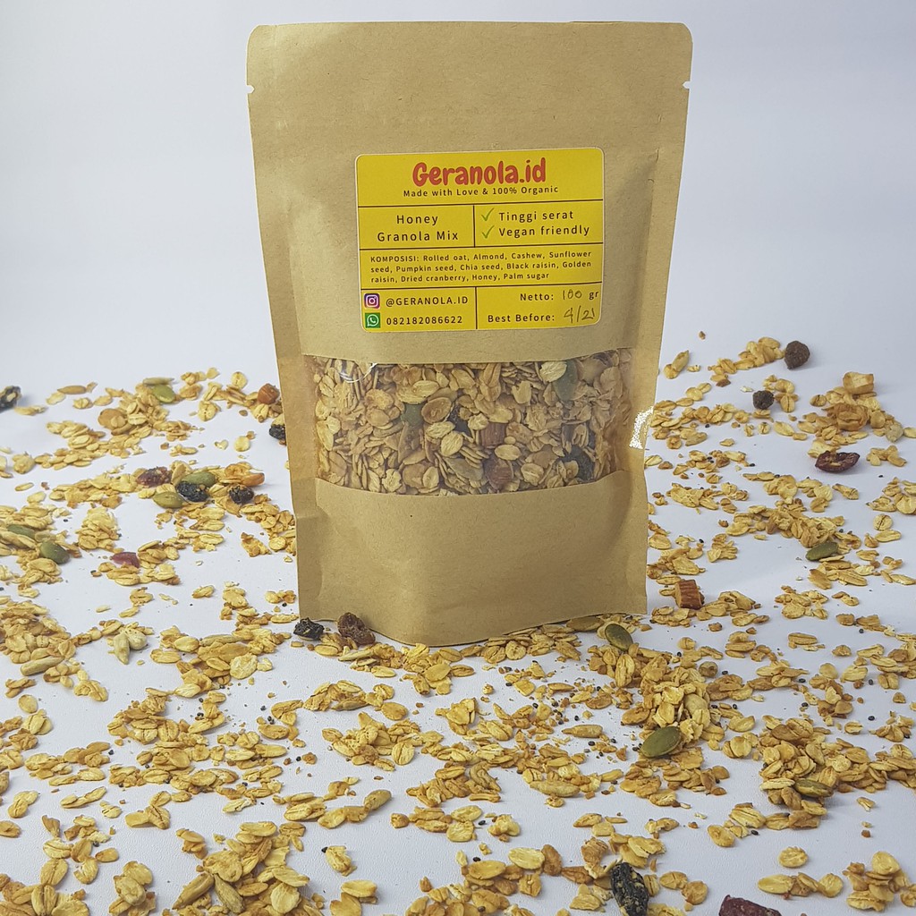 

GRANOLA HONEY MIX 100 gram / GRANOLA KEKINIAN / GERANOLA / DIET & SEHAT / 100% HALAL / Geranola.id