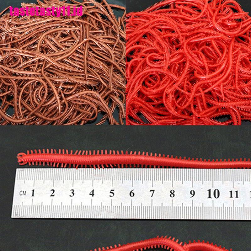 10pcs / Set Umpan Pancing Bentuk Cacing Merah Bahan Karet