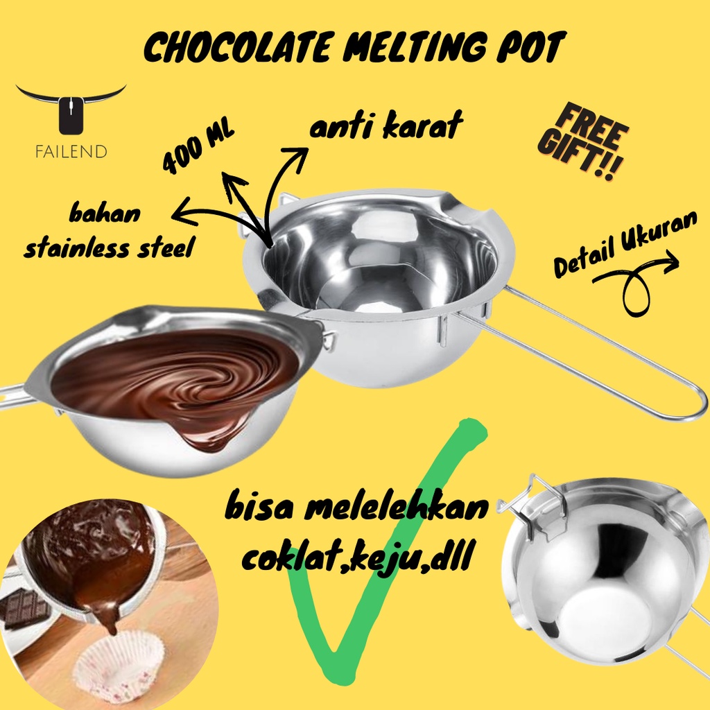 Chocolate Melting Pot Panci Leleh Coklat Keju Bahan Stainless 400ML