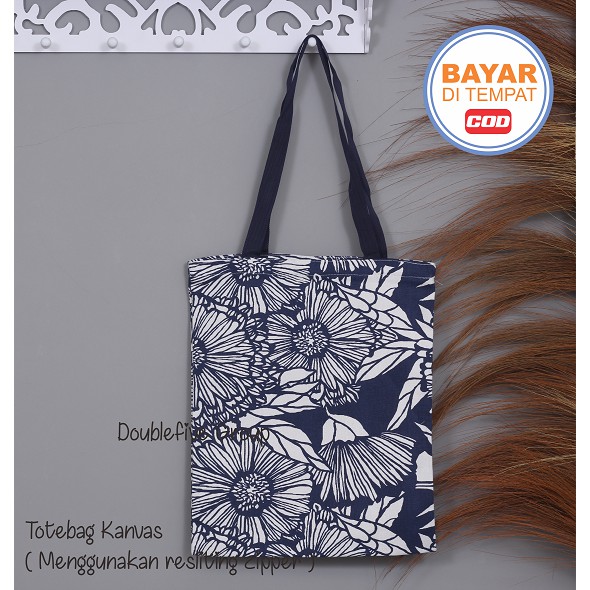 TOTE BAG WANITA TOTEBAG PRIA CANVAS MOTIF GOOD QUALITY WITH RESLETING KODE - 010