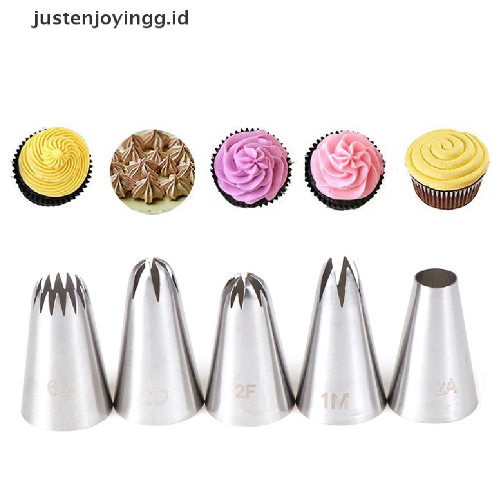 // justenjoyingg.id // 5 PCs Stainless Steel Icing Piping  Pastry Nozzles Cupcake Cream Making Set ~