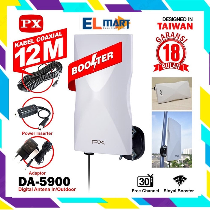 Antena TV Digital Analog PX DA-5900 W Kabel 12M Booster Indoor-Outdoor