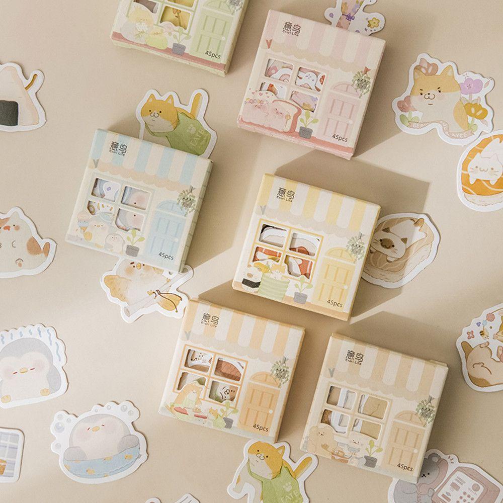 45pcs / Kotak Stiker Memo Pad Bentuk Rumah Kawaii Untuk Perlengkapan Sekolah