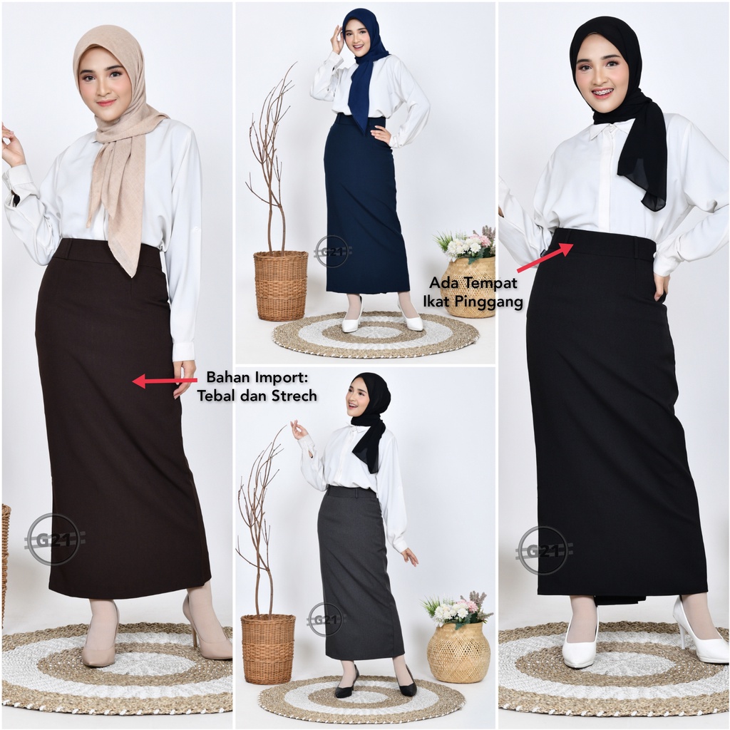 Rok Kerja Kantor Hitam Panjang Span Wanita Bahan Dasar Formal Ukuran Standar dan Jumbo Rok Skirt Hitam Span Panjang Kantor Formal Wanita Model Biron Belah Belakang Tertutup 01