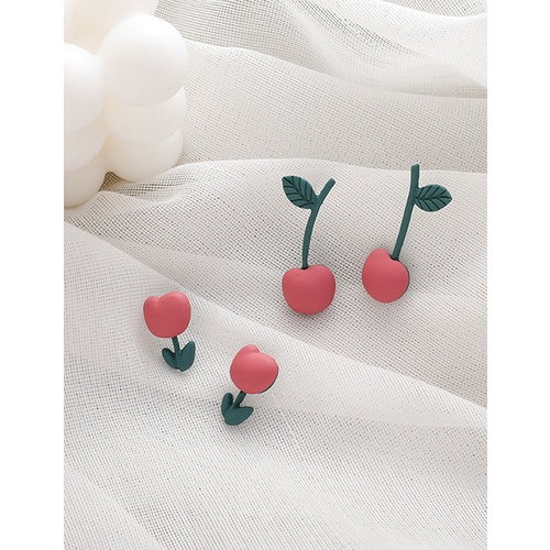 LRC Anting Tusuk Fashion Flowers Tulip Flower Cherry Alloy Earrings K80384