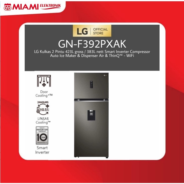 LG GN-F392PXAK Kulkas 2 Pintu 423L Auto Ice Maker