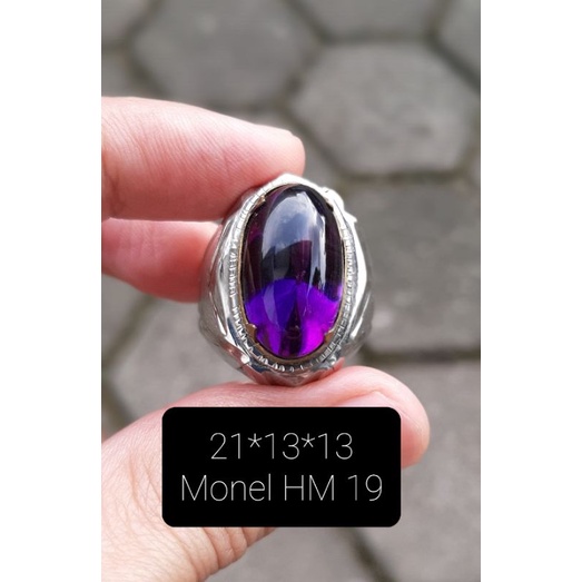 Cincin Batu Kecubung Amethyst Ungu Semi Wulung Natural Asli Indonesia Ring Monel HM
