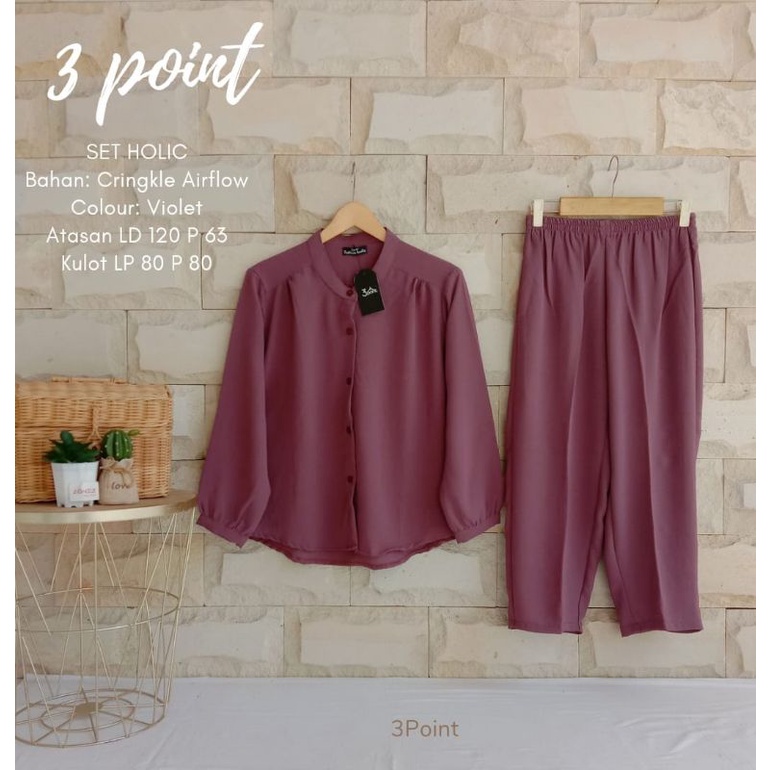 setelan three point /setelan kemeja hollic