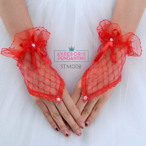 [STOCK TERBATAS] WEDDING GLOVES MERAH SARUNG TANGAN RENDA AKSESORIS PENGANTIN STM002