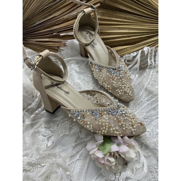 sepatu wanita wedding naima cream 7cm tahu