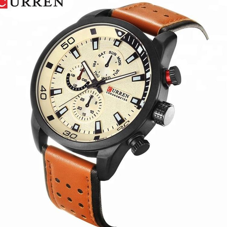 [KODE BARANG 7Q] CURREN 8250 Jam Tangan Pria Analog Tali Kulit Chronograph Tidak Aktif CURRENOS