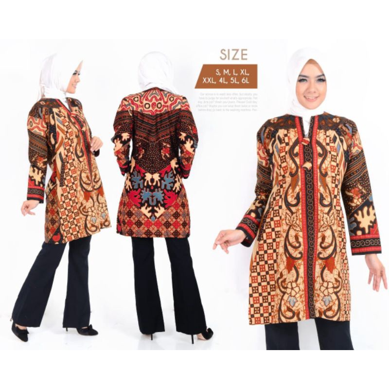 Tunik Batik Sogan Lengan Panjang