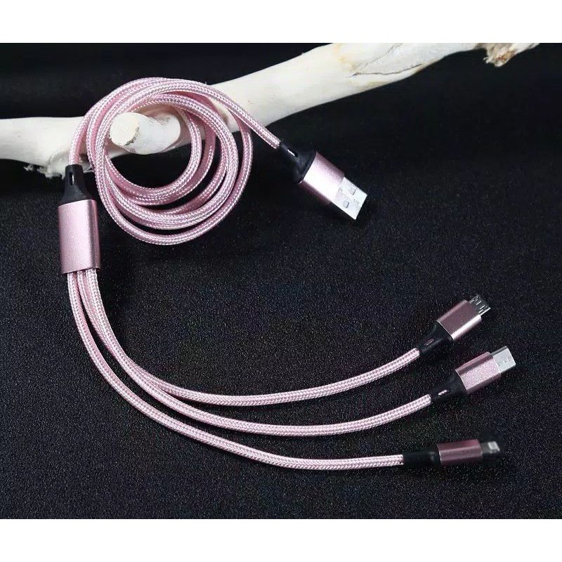 Kabel Data Charger Casan 3in1 USB To Micro TypeC lightning Cable Charging High quality