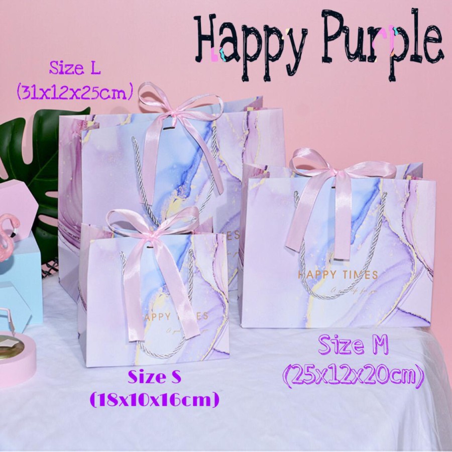 

MIN 10pcs Paperbag Happy Ungu L 31x12x25 Kado tas Kertas goodie Bag Gift Bag