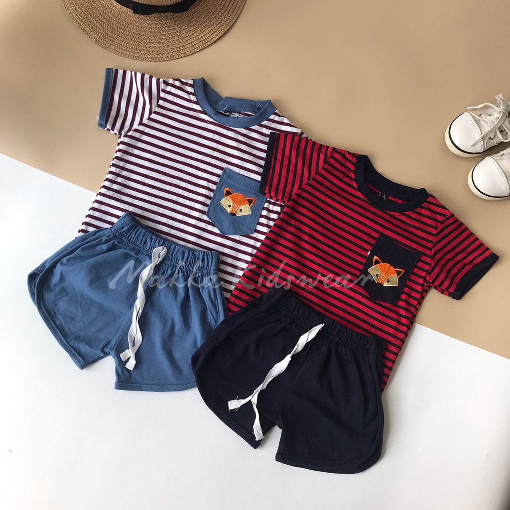 SETELAN ANAK STRIPES POCKET COWOK CEWEK  (0-4 TAHUN)