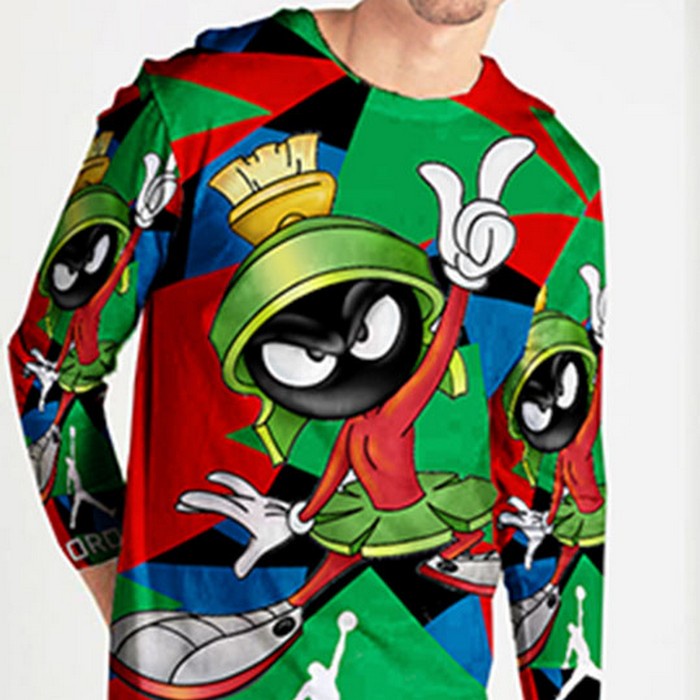 Fullprint Tshirt Marvin The Martian Air Jordan 7 Retro Vintage Kaos Tangan Panjang Bahan Polyester J