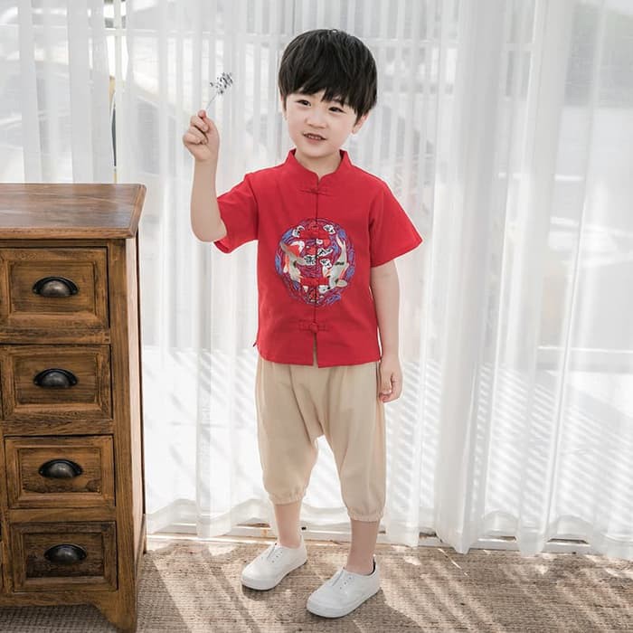 boy cheongsam chinese new year traditional clothes golden koi fish