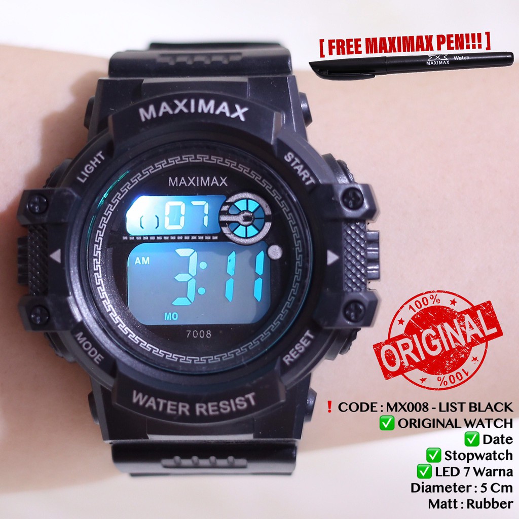 Jam tangan digital pria wanita FREE PUPLEN MAXIMAX model gshock LED watch MX7008