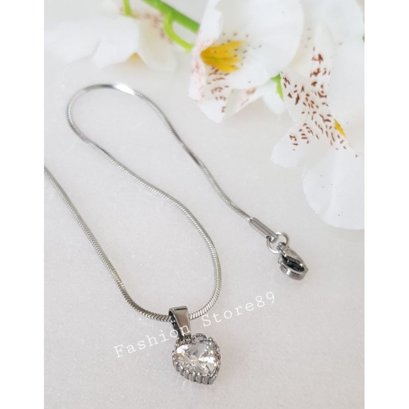 Kalung Love permata Putih Emas Silver simple elegant Bestquality titanium Antikarat Selamanya