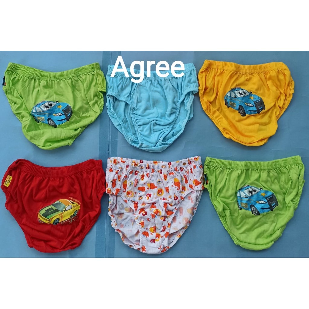 Agree Kids Original ~ 6 Pcs Celana Dalam Bermotif Anak Laki-laki, Pakaian Dalam Anak ( 6 Warna )