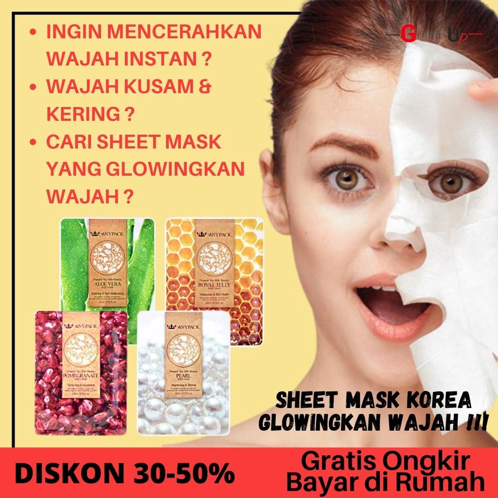 MASKER WAJAH PENGHILANG KERUTAN WAJAH ANYPACK SHEET MASK MASKER WAJAH TISSUE DIJUAL RANDOM PERAWATAN WAJAH